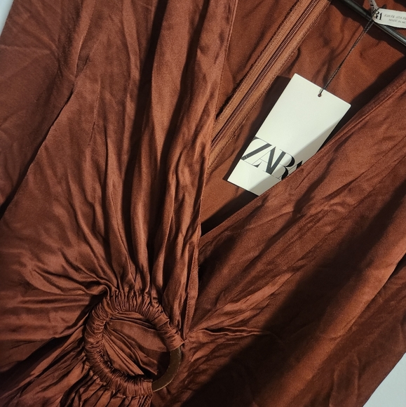 Zara NWT LIMITED EDITION midi shirt dress in satin chocolate - Picture 5 of 11